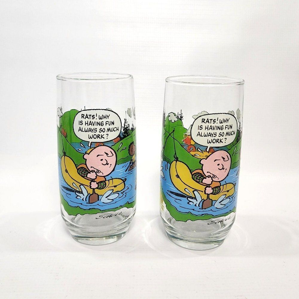 2 VINTAGE 1968‎ Camp Snoopy Collection Collectible Drinking Glass McDonald's